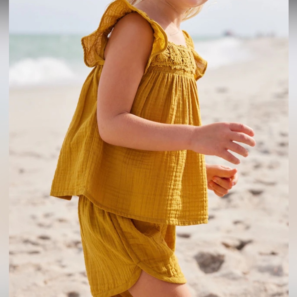 Next Ochre Yellow Crochet Trim Co-ord Set - Picture 3 of 7